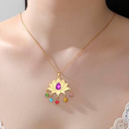 VASSAGO Lotus Necklace for Women Birthstone Pendant Lotus Flower Necklace Buddha Buddhist Unalome Symbol Amulet Yoga Spiritual Healing Jewelry Meditation Birthday Gift - color: Gold