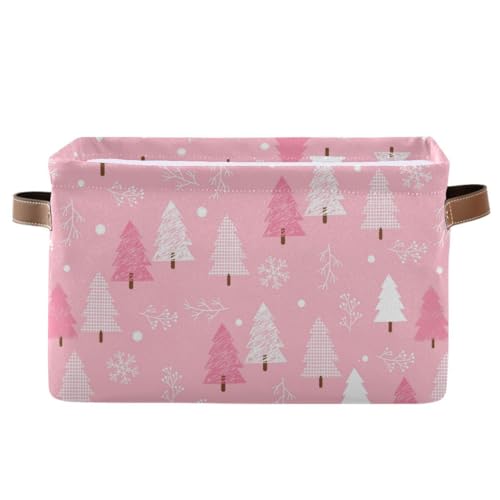 Christmas Tree Pink Storage Basket Fabric Kitchen Baskets Winter Snowflake Xmas Decorations Open Home Storage Bins Boxes Foldable Organizer Bag for Toy Book Shelf Closet Baskets 16×12×8 Inches - color: Christmas pink, size: 1 Pack