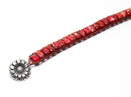7 Chakra Bracelet Bohemian Handmade Leather Wrap Healing Protection Natural Stone Yoga Beaded Bracelets Boho Friendship Jewelry - color: Red Turquoise