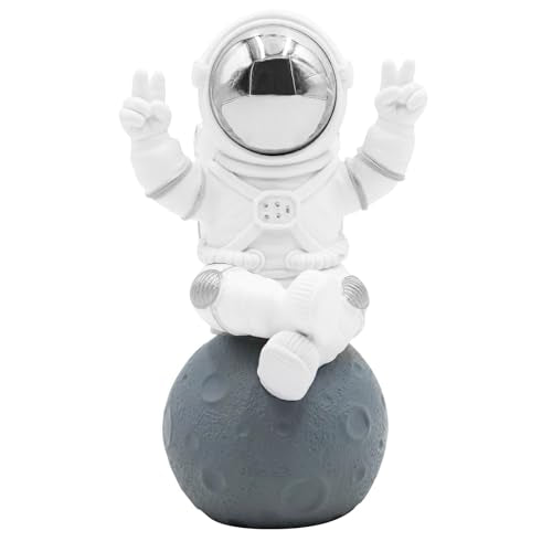 Astronaut Statue Decor, Resin Silver Spaceman Figurine Decorations, Cute Mini Space Figure Ornament, Abstract Aesthetic Decorative Sculpture for Home Office Desk Shelf Tabletop - 4.2 Inch - color: Silver, size: Large - 2.8 × 2 × 4.2 inch