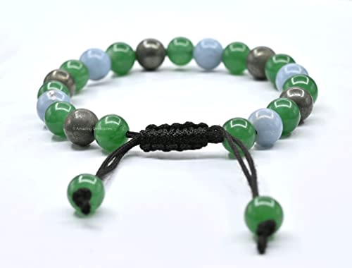 Amazing Gemstone Motivational Bracelet for Women Men Manifestation - Pyrite Angelite Green Aventurine Bracelet for Healing Calming Anxiety Stress Relief Gifts Pulseras Para Hombres Mujer (Adjustable) - color: Motivation & Self Belief