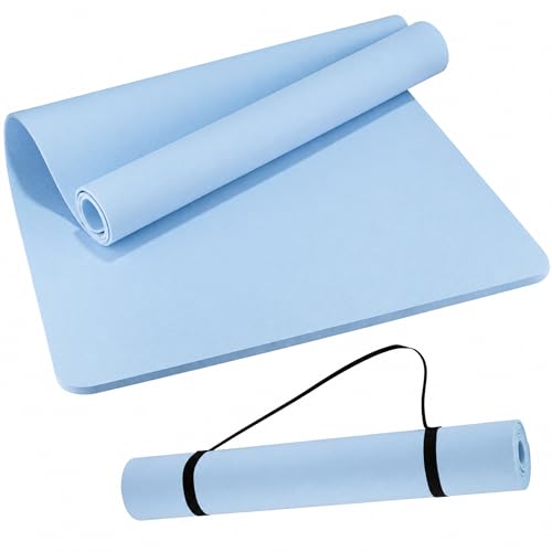 Extra Wide Yoga Mat 72" x 32", 6mm Non Slip TPE Exercise Mat with Carrying Strap, Large Workout Mat for Yoga, Pilates, Stretching, HIIT & Home Gym - color: Ice Blue