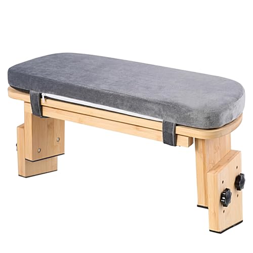 Adjustable Height Meditation Bench with Velvet Cushion, Bamboo Folding Prayer Kneeling Stool Yoga Meditation Chair, Zen Prayer Bench