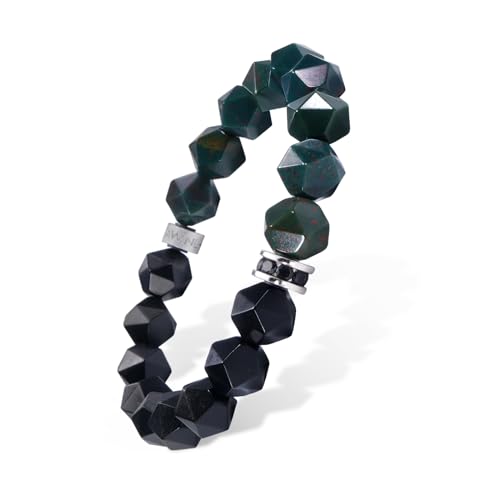 AWNL Beaded Bracelet for Men Tiger Eye Onyx Obsidian Natural Gemstones (10 mm) Premium Sterling Silver Centre Protection Charm Handmade Stretch Bracelet Gift for Men, 5.9''- 8'' - color: Deep Green, size: XL (Wrist Size 7.5''- 8'' Weight >95kg)