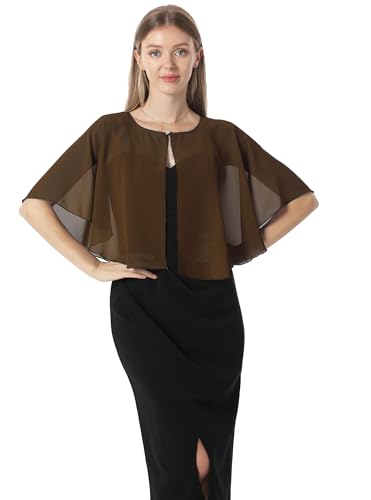 Chiffon Capelet Soft capes Shawls and Wraps for Evening Dress Wedding Cape 1920s shawl accessories for women - color: Brown