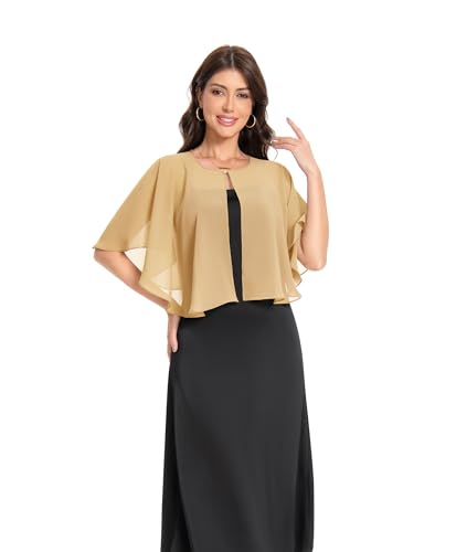 Baoqiya Capelets for women Chiffon Cape Soft Shawls and Wraps Wedding Capes 1920s flapper Cover Up - color: Gold