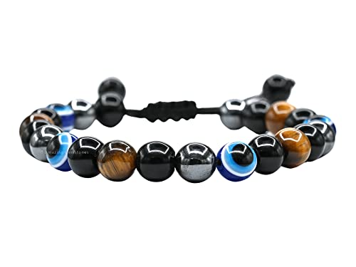 Amazing Gemstone Evil Eye Bracelets for Men Women - Ultimate Protection - Black Obsidian, Tigers Eye and Hematite - Healing Bracelets Gifts for Mom Mothers Day Pulseras Para Hombres Mujer - color: Ultimate Protection