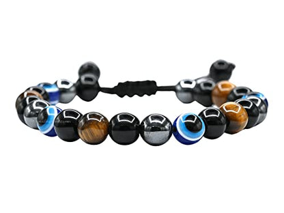 Amazing Gemstone Evil Eye Bracelets for Men Women - Ultimate Protection - Black Obsidian, Tigers Eye and Hematite - Healing Bracelets Gifts for Mom Mothers Day Pulseras Para Hombres Mujer - color: Ultimate Protection