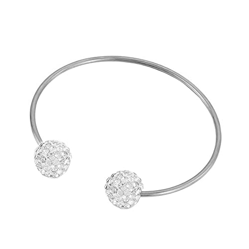 Women's Stainless Steel Minimalist Open Cuff Bracelet with Zirconia Ball, Silver/Gold - color: Silver-12mm ball