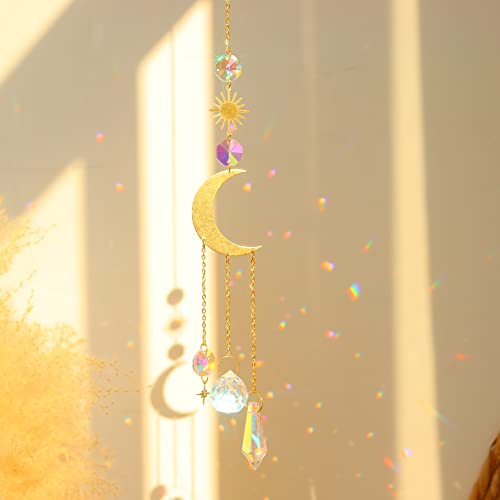 ilclviz Suncatcher Crystal Hanging Sun Catcher Prism with Chain Pendant Ornament Crystal Balls for Window - color: Gold B
