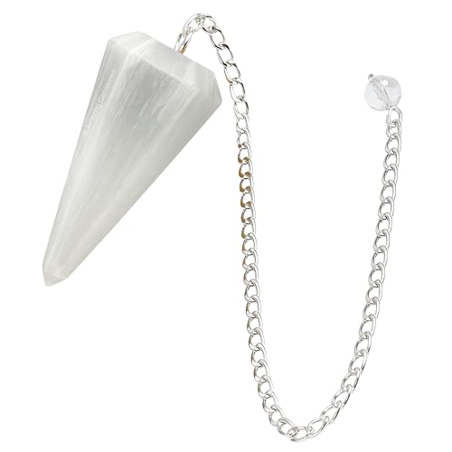Amazing Gemstone Selenite Crystal Pendulum for Divination - Certified Dowsing Crystals and Healing Stones for Chakra Balancing and Meditation - Enhance Reiki Spiritual Growth with Healing Crystals - color: Selenite
