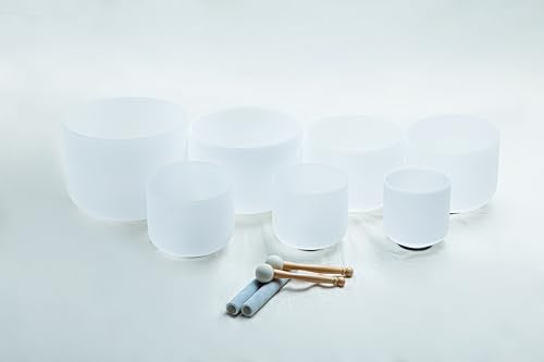 Leize Crystal Singing Bowl with Carrying Case, White, Set of 7 size 6-12" A-G Note 432 hz