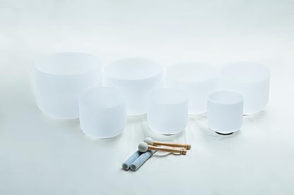 Leize Crystal Singing Bowl with Carrying Case, White, Set of 7 size 6-12" A-G Note 432 hz