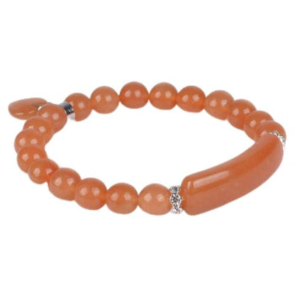 Justinstones Gem Semi Precious Gemstone Love Heart Charm Stretch Beaded Bracelet Unisex - color: Orange Aventurine
