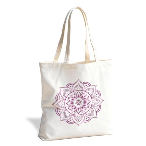 Yoga Tote Bag, Mandala Canvas Shoulder Bag, Meditation Line Art Carryall, Minimalist Spiritual Reusable Tote, Mindfulness Gift for Women, Daily Use Bags