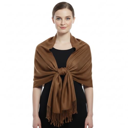 Peach Couture Women’s Pashmina Shawl Wrap – Warm Long Large Scarf for Evening Dress, Bridesmaid, Wedding & Bridal Wear - color: Chocolate Brown