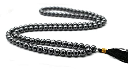 Amazing Gemstone Japa Mala 108 Prayer Beads Necklace and Wrist Mala Bracelet for Meditation - color: Hematite, size: Without Knots
