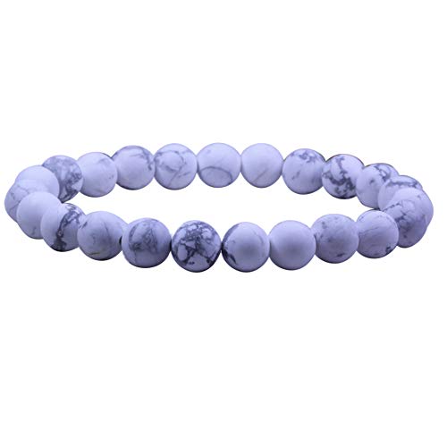 Amandastone Natural Gemstone 8mm Round Beads Stretch Bracelet 7 Inch - color: Matt howlite