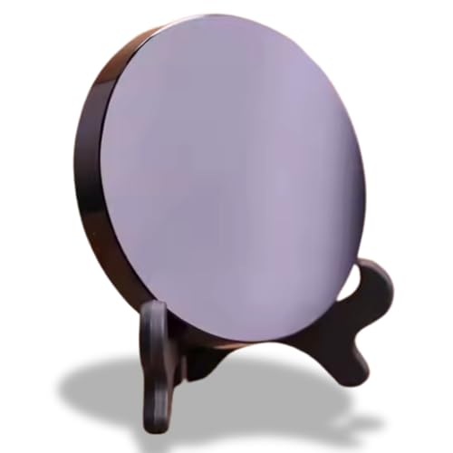 Natural Black Obsidian Scrying Mirror with Wooden Stand 3.15 in - Healing Crystals for Witchcraft, Divination, Meditation, and Crystal Decor - 8 cm - size: 3.2"L x 3.2"W
