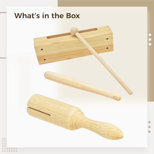 Percussion Wooden Block Set - 5 Wood And 5 Single Tone Blocks For Music Classes, 7.9 X 1.6 X 1.6 Inches