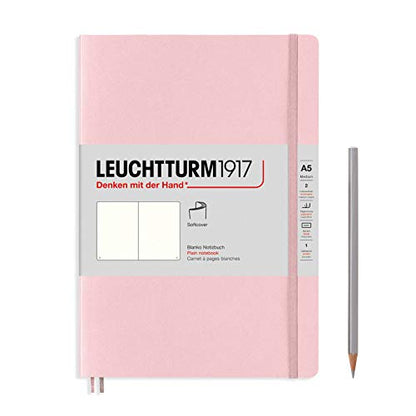LEUCHTTURM1917 - Notebook Softcover Medium A5-123 Numbered Pages for Writing and Journaling (Plain, Powder)
