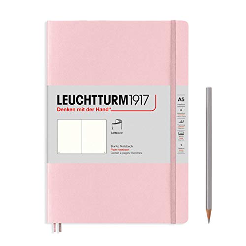 LEUCHTTURM1917 - Notebook Softcover Medium A5-123 Numbered Pages for Writing and Journaling (Plain, Powder)