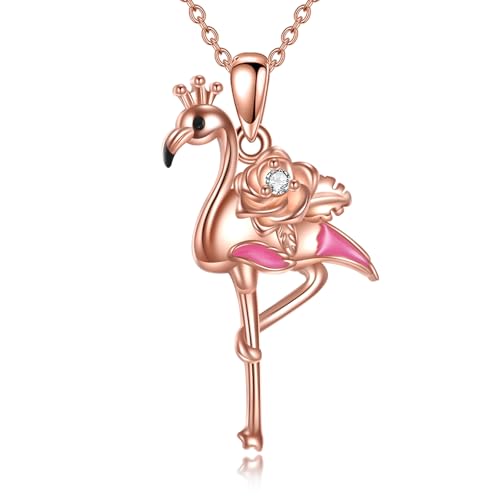 Animal Necklace 925 Sterling Silver Pendant Jewelry Gift for Women Animal Lover - style: Flamingo