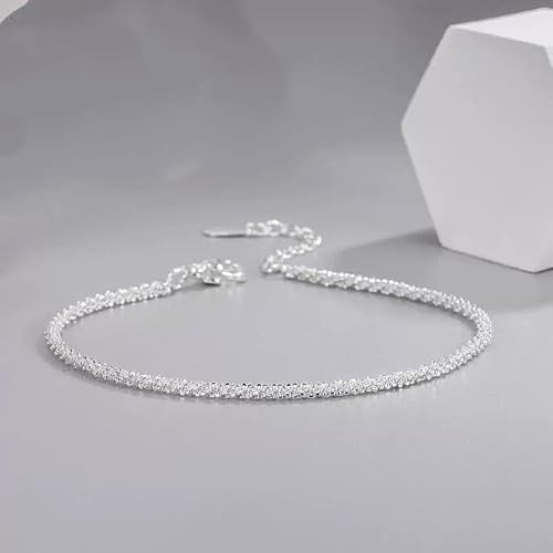 Dainty Adjustable Bracelet for Women - 14K White Gold Plated Stackable Link Chain, Minimalist Simple Jewelry