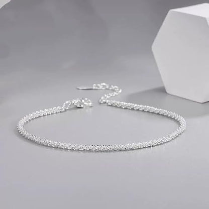 Dainty Adjustable Bracelet for Women - 14K White Gold Plated Stackable Link Chain, Minimalist Simple Jewelry