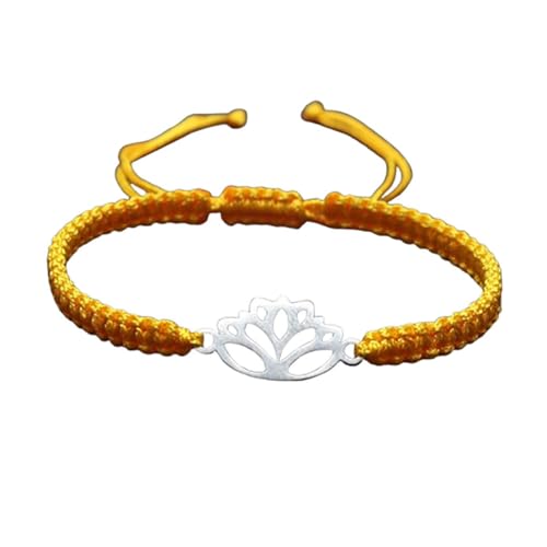 Lotus Symbol Bracelet for Women - Adjustable Cord, Silver Pendant, Spiritual Jewelry Gift - style: Lemon Yellow