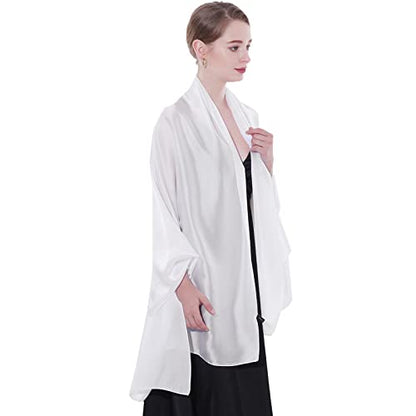 Womens Scarf Pashmina Shawls and Wraps for Evening Dresses Like Chiffon Silk Scarf for Bridal Weddings - color: White