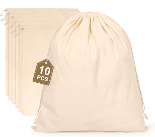 10PCS Cotton Storage Bags with Drawstrings, X-Large 14x17inch Multipurpose Canvas Fabric Bread Bags, Reusable Muslin Bulk Flour Sack Bags, Natural Potato Onion Storage Bags, Cloth Shoe Bags - color: XL - 14X17inch