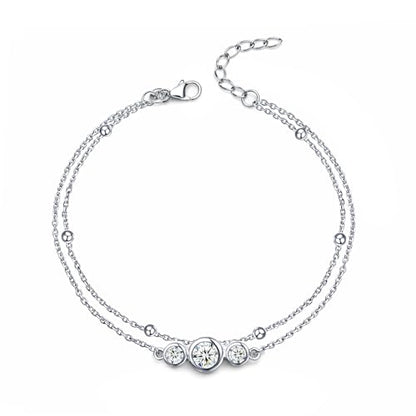 LeCalla 925 Sterling Silver Bracelet Jewelry Gift | Lightweight Italian Design Adjustable Love Bracelet | Link Chain with Lobster Claw Clasp Bracelet for Women Daughter Friendship Bracelet - color: CZ Studded Layered Bracelet