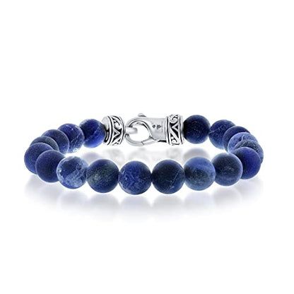 Black and Blue/Black and Gold/Black and Rose Gold Plated Stainless Steel 8.5’’ Men’s Link Solid Bracelet - style: Sodalite