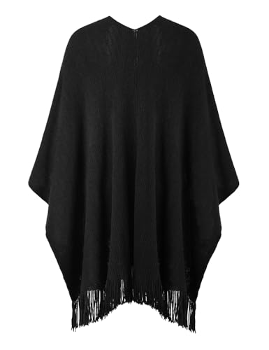 Ferand Shawl Wraps for Women, Cozy Lightweight Poncho Cape with Pockets, Warm for Fall Winter Travel - color: Black