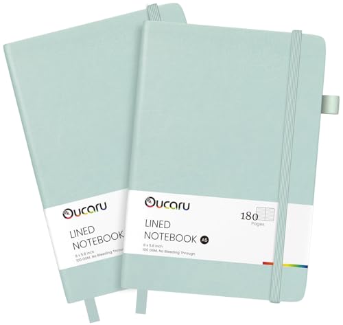 Oucaru Lined Journal Notebook, 2 Pack, 180 Pages, A5 Journals for Writing, 100 GSM Thick Paper, Small Notebooks Daily Journal for Women Men Work, Business, School, Travel Supplies - color: Sky Blue & Sky Blue, size: 2 Pack