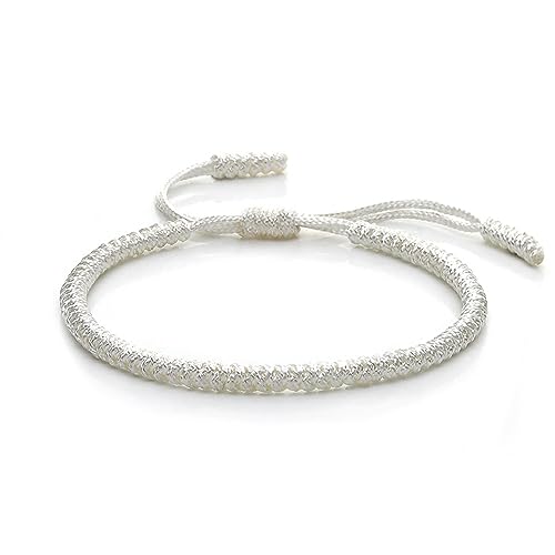 COLORFUL BLING Hand-Knitted Lucky String Bracelet Adjustable Tibetan Buddhist Prayer Yoga Mala Bracelets Kabbalah Protection Couple Jewelry - color: white