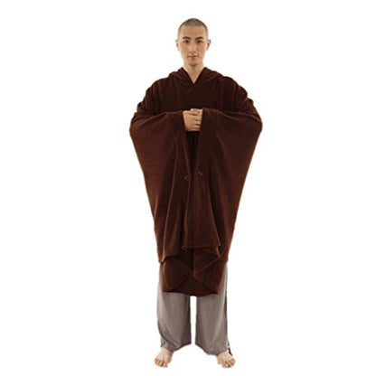Meditation Buddhist Hooded Cloak Coat Women Men Outfit Oversize Coat - color: Brown, size: Large