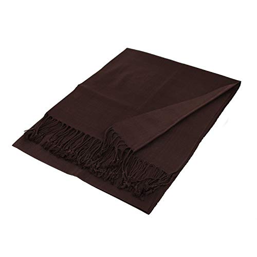 Luxurious Pashmina Feel Scarf & Shawl - Soft Solid Color Wrap for Weddings, Evening Dresses, Gifts - color: Dark Brown