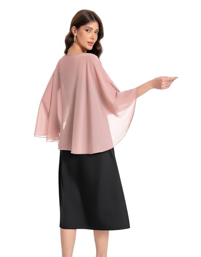 Baoqiya Women's Capelet Shawls and Wraps for Evening Dresses Soft Bridesmaid Shawl Chiffon Cape Wedding Cover Up - color: Blush
