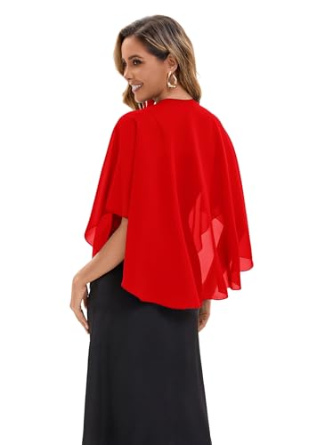 Baoqiya Chiffon Shawl Evening Scarf Shawls and Wraps for Women Wedding Party Bridal Scarves Cover Ups - color: Red