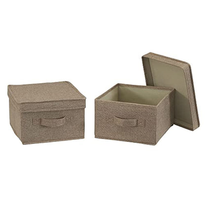 Household Essentials Medium Fabric Storage Bins with Lids, Latte, Set of 2