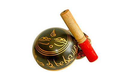 Tibetan Singing Bowl Set | Peace Mantra Design With Mallet and Silk Cushion Meditation Sound Bowl - Promotes Peace, Chakra Healing, and Mindfulness | For Yoga, Meditation (black) - color: black