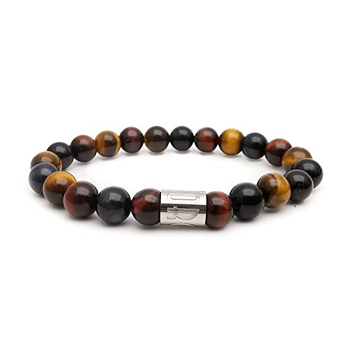 Morchic 8mm Genuine Gemstone Stretch Bracelet for Women Men Unisex, Natural Energy Crystal Stone Beads, Classic Simple Design Cuff Birthday Gift 7.5 Inch - color: 3 Color Tiger Eye