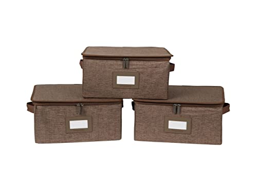Covermates Keepsakes Zip-Top Storage Box Set, 3 Pack Heavy Duty Polyester Organizer Bins, Stackable Design, ID Window, Reinforced Handles, Closet Home Storage, Brown Heather - color: Brown Heather, size: 12W x 12D x 7H - 3 PIECE SET