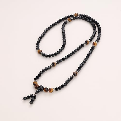 108 Beads Obsidian Stone Mala Bracelet Necklace - style: Red Tiger Eye & Onyx