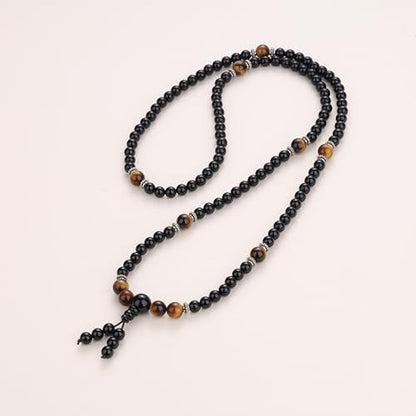 108 Beads Obsidian Stone Mala Bracelet Necklace - style: Red Tiger Eye & Onyx