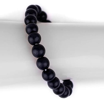 Wood Bead Bracelet - color: Charcoal Black, size: Large Beads