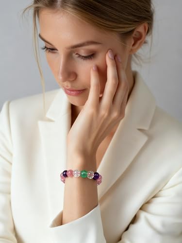 Beaded Bracelets for Women,Stretch Healing Crystal Bracelet Natural Stone Gemstone Jewelry Gifts - color: Style O-Multicolor A