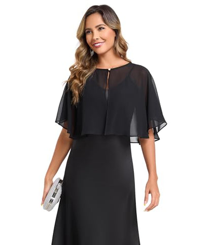 TONGFANTFL Women's Soft Chiffon Capelets Shawls and Wraps for Evening Wedding Cape Bole Cover Up - color: Black